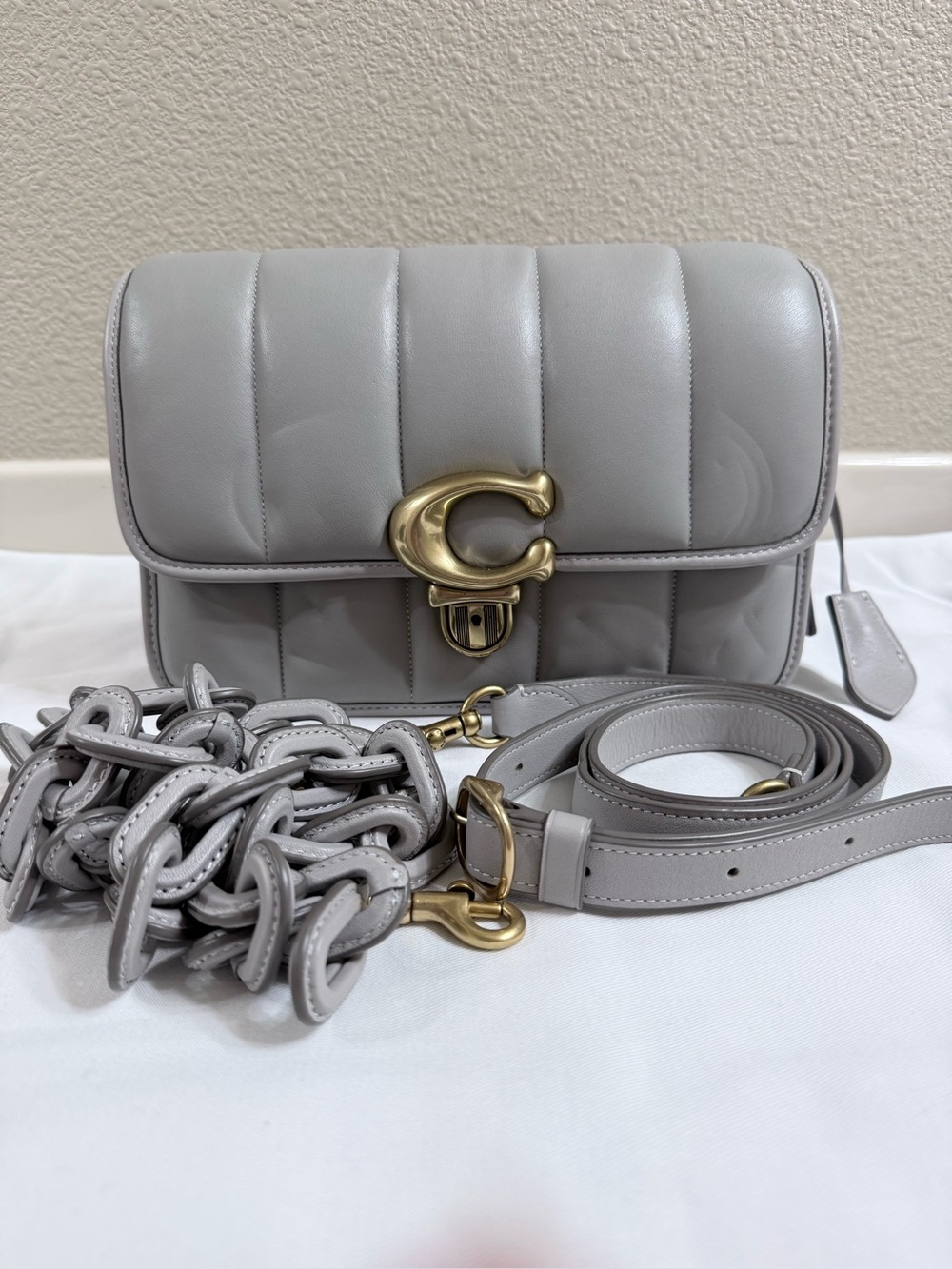 Coach Studio Shoulder Bag With Quilting In Brass/dove Grey Retail $795